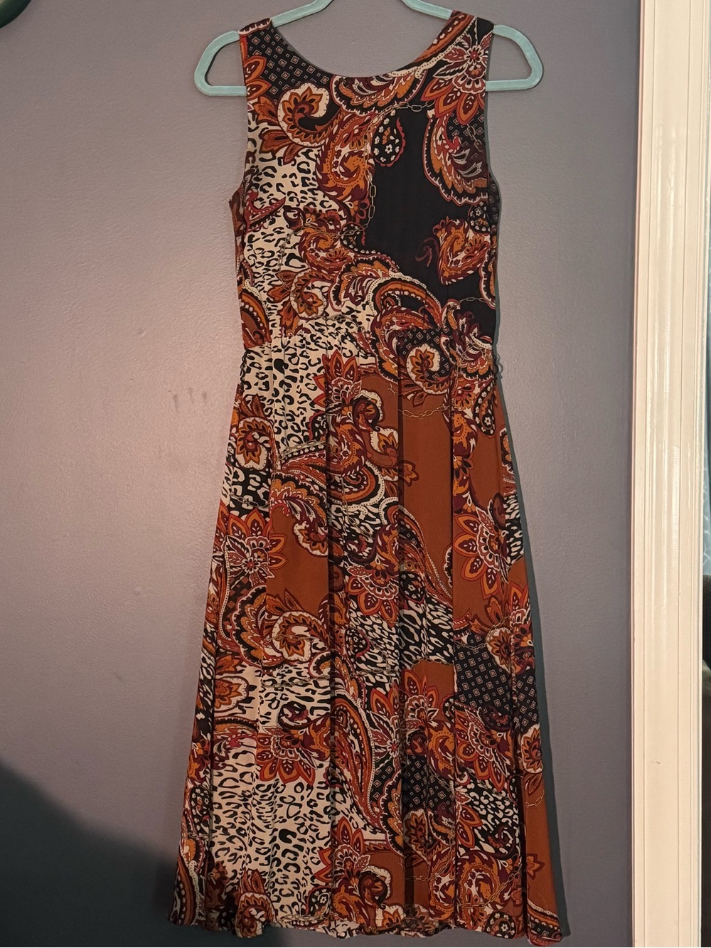 Sleeveless Paisley Patchwork Maxi Dress in Rust Floral